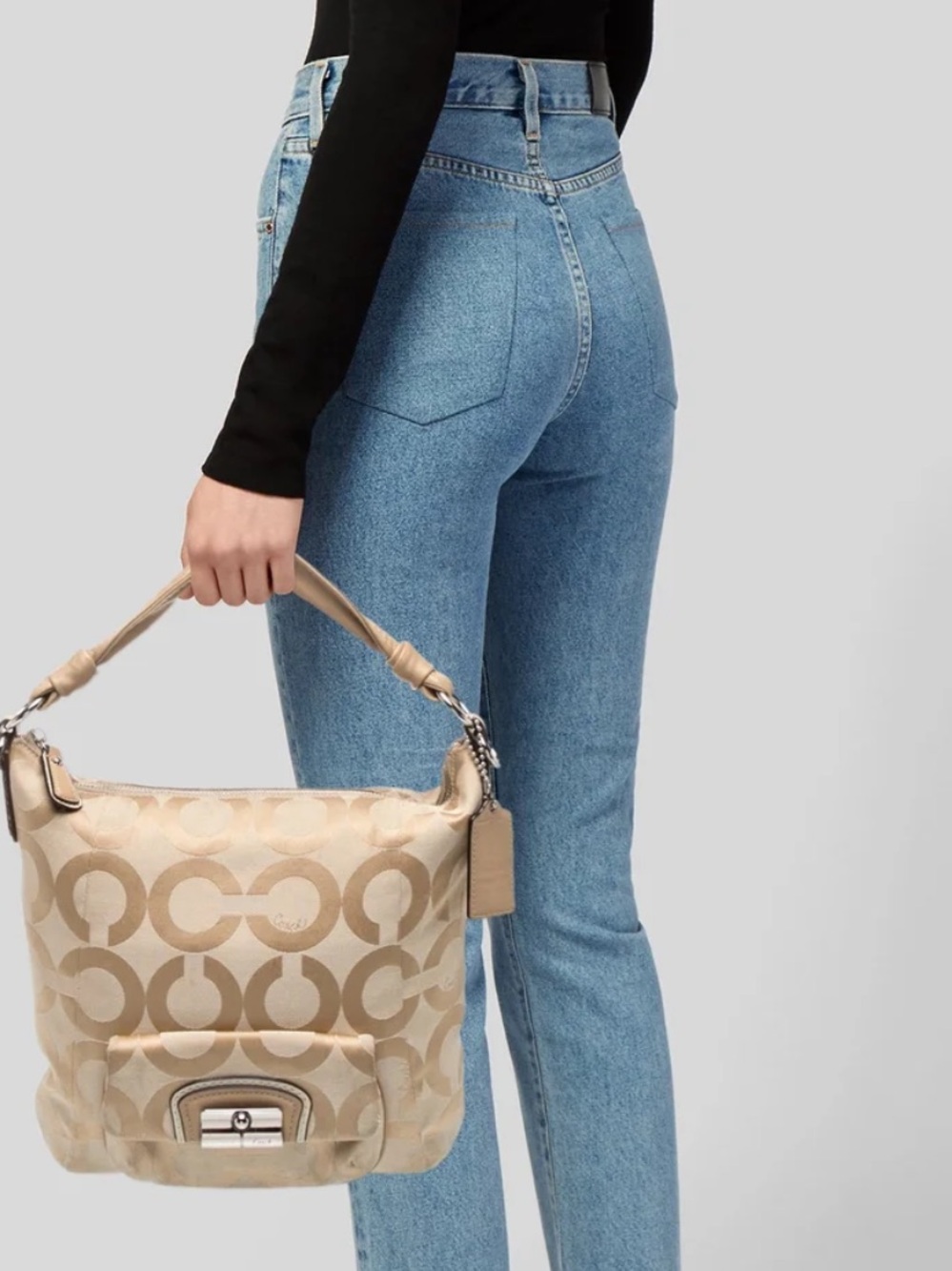 Coach Kristen Opt Art Sateen Hobo Bag  Tan Signature Canvas & Coach Silk Scarf